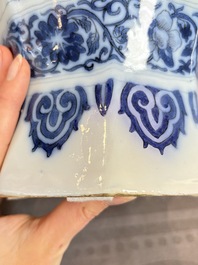 A blue and white Dutch Delft Transitional style chinoiserie vase, late 17th C.