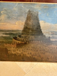 Flemish school: 'The Tower of Babel', oil on canvas, 17th C.