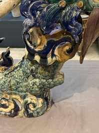 A pair of large Chinese polychrome-glazed Shiwan stoneware dragons, 19th C.