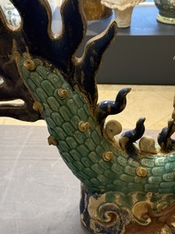 A pair of large Chinese polychrome-glazed Shiwan stoneware dragons, 19th C.