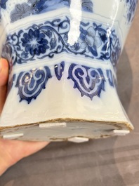 A blue and white Dutch Delft Transitional style chinoiserie vase, late 17th C.