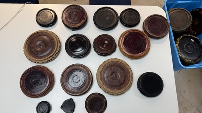 A large collection of 100 Chinese wooden stands, 19/20th C.