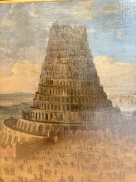 Flemish school: 'The Tower of Babel', oil on canvas, 17th C.