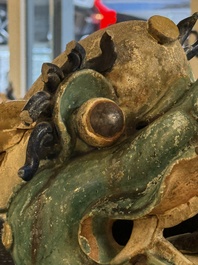 A large Chinese polychrome-glazed Shiwan stoneware dragon, 19th C.