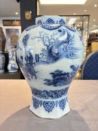 A blue and white Dutch Delft Transitional style chinoiserie vase, late 17th C.