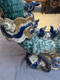 A pair of large Chinese polychrome-glazed Shiwan stoneware dragons, 19th C.