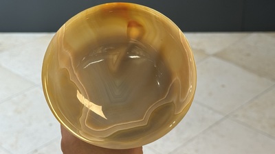 An 18kt gold-mounted carved agate goblet, France or Italy, 19/20th C.