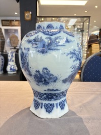 A blue and white Dutch Delft Transitional style chinoiserie vase, late 17th C.