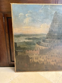 Flemish school: 'The Tower of Babel', oil on canvas, 17th C.