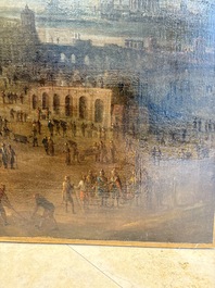 Flemish school: 'The Tower of Babel', oil on canvas, 17th C.