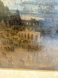 Flemish school: 'The Tower of Babel', oil on canvas, 17th C.
