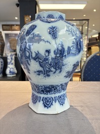 A blue and white Dutch Delft Transitional style chinoiserie vase, late 17th C.