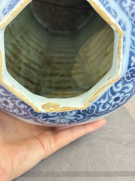 A blue and white Dutch Delft Transitional style chinoiserie vase, late 17th C.