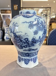 A blue and white Dutch Delft Transitional style chinoiserie vase, late 17th C.