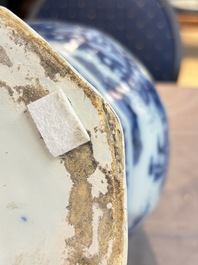 A blue and white Dutch Delft Transitional style chinoiserie vase, late 17th C.