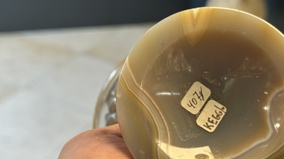An 18kt gold-mounted carved agate goblet, France or Italy, 19/20th C.