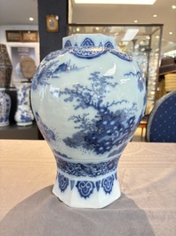 A blue and white Dutch Delft Transitional style chinoiserie vase, late 17th C.