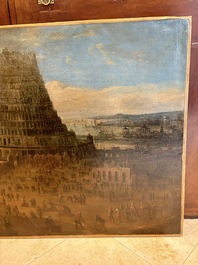 Flemish school: 'The Tower of Babel', oil on canvas, 17th C.
