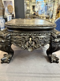 A Chinese carved hongmu stand, Canton 19th C.