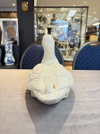 A polychrome French faience duck tureen and cover, Marseille, 18th C.