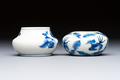 Two fine Chinese blue and white water pots, Jiajing mark, 19th C.