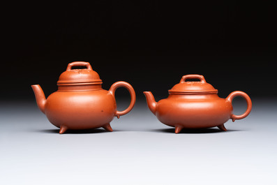 Two Chinese Yixing stoneware teapots and covers, Mengchen 孟臣 marks, 19th C.
