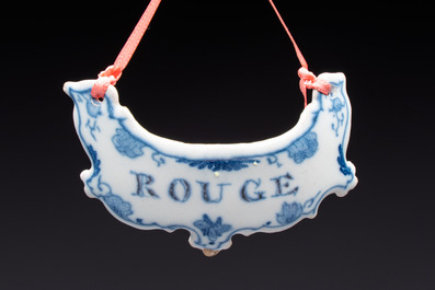 Five blue and white Dutch Delft 'Wine' labels, 18th C.