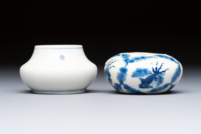 Two fine Chinese blue and white water pots, Jiajing mark, 19th C.