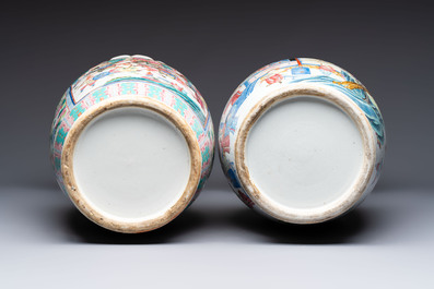 Two Chinese Canton famille rose vases with narrative design, 19th C.