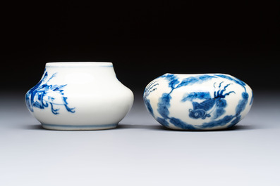 Two fine Chinese blue and white water pots, Jiajing mark, 19th C.