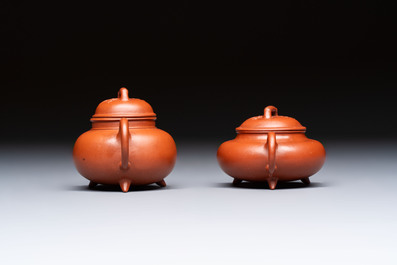 Two Chinese Yixing stoneware teapots and covers, Mengchen 孟臣 marks, 19th C.