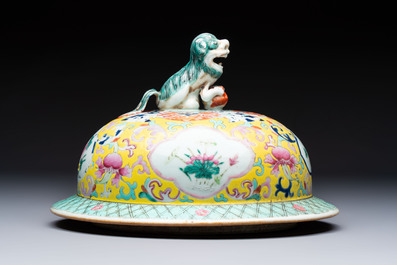 A large Chinese famille rose vase with lion-form handles and cover, 19th C.
