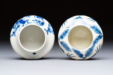 Two fine Chinese blue and white water pots, Jiajing mark, 19th C.