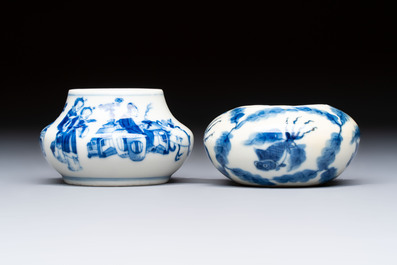 Two fine Chinese blue and white water pots, Jiajing mark, 19th C.