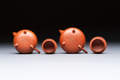 Two Chinese Yixing stoneware teapots and covers, Mengchen 孟臣 marks, 19th C.