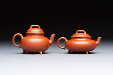 Two Chinese Yixing stoneware teapots and covers, Mengchen 孟臣 marks, 19th C.