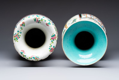 Two Chinese Canton famille rose vases with narrative design, 19th C.