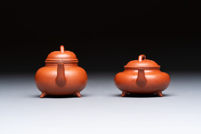 Two Chinese Yixing stoneware teapots and covers, Mengchen 孟臣 marks, 19th C.