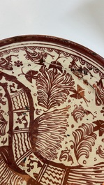 Two large Hispano-Moresque lustre-glazed dishes with a bird, Valencia or Manises, Spain, late 16th C.