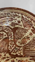 Two large Hispano-Moresque lustre-glazed dishes with a bird, Valencia or Manises, Spain, late 16th C.