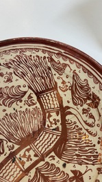 Two large Hispano-Moresque lustre-glazed dishes with a bird, Valencia or Manises, Spain, late 16th C.