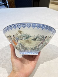 Four Chinese famille rose eggshell bowls with 'immortals' and 'landscape' design, Republic