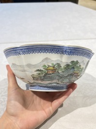 Four Chinese famille rose eggshell bowls with 'immortals' and 'landscape' design, Republic