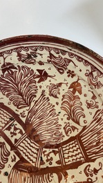 Two large Hispano-Moresque lustre-glazed dishes with a bird, Valencia or Manises, Spain, late 16th C.