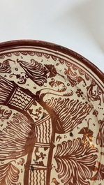 Two large Hispano-Moresque lustre-glazed dishes with a bird, Valencia or Manises, Spain, late 16th C.