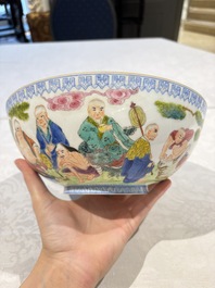 Four Chinese famille rose eggshell bowls with 'immortals' and 'landscape' design, Republic