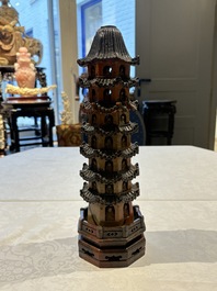 A pair of Chinese soapstone pagodas, 19/20th C.