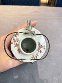 A Chinese qianjiang cai covered teapot and a covered wine warmer, Tongzhi mark, 19/20th C.