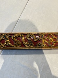 Six Chinese gilt-lacquered carved wooden panels with narrative design, 19th C.