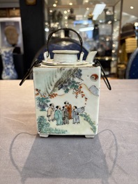 A Chinese qianjiang cai covered teapot and a covered wine warmer, Tongzhi mark, 19/20th C.